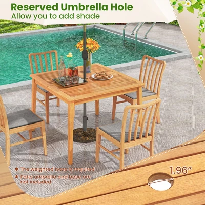 Tangkula 39" 4-Person Outdoor Acacia Wood Dining Table W/ 1.96" Umbrella Hole For Porch 9 Tangkula 39" 4-Person Outdoor Acacia Wood Dining Table W/ 1.96" Umbrella Hole For Porch - Image 7