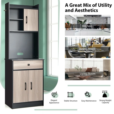 Tangkula 3-Door 71" Kitchen Buffet Pantry Storage Cabinet W/Hutch Adjustable Shelf 5 Tangkula 3-Door 71" Kitchen Buffet Pantry Storage Cabinet W/Hutch Adjustable Shelf - Image 3