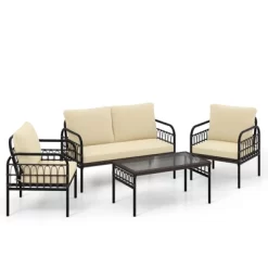Tangkula 4PCS Furniture Set Outdoor Wicker Conversation Bistro Set W/ Soft Cushions Patio -Tangkula GUEST 27c8c299 c5a9 41dd 9f54 fcf453baa1dd