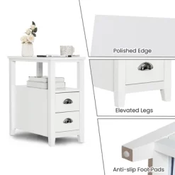 Tangkula 2PCS Nightstand Side End Sofa Table W/ 2 Drawers For Living Room Bedroom White -Tangkula GUEST 27d97616 ad43 4889 b546 7bdea15b30b2