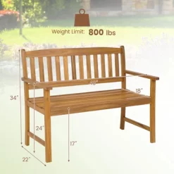 Tangkula 2-Person Outdoor Bench Patio Wooden Bench With Ergonomic Backrest & Armrests All-weather Acacia Wood Frame 43"x 22" 19 Tangkula 2-Person Outdoor Bench Patio Wooden Bench With Ergonomic Backrest & Armrests All-weather Acacia Wood Frame 43"x 22" -Tangkula GUEST 28a6bb5a 140b 447a abd2 ca51f0dc545f