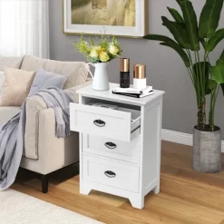 Tangkula End Table Nightstand Bedroom Storage W/ 3 Drawers & Wood Slide White 12 Tangkula End Table Nightstand Bedroom Storage W/ 3 Drawers & Wood Slide White -Tangkula GUEST 28ed8d2b cd83 4889 9d57 6addff5737ed