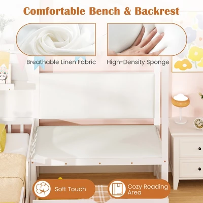 Tangkula Twin Size House Bed Kids Platform Bed W/ Padded Bench & Floating Shelves 5 Tangkula Twin Size House Bed Kids Platform Bed W/ Padded Bench & Floating Shelves - Image 3