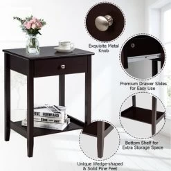 Tangkula 2PCS Nightstand Sofa Side End Table Bedroom Living Room W/ Shelf Drawer Brown -Tangkula GUEST 292d640c b0ae 4a75 9548 fb62db15ed25