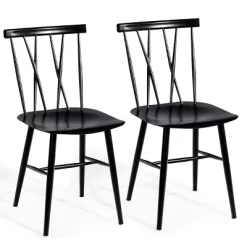 Tangkula 2 PCS Steel Chairs Dining Side Chairs Armless With High Cross Back Black -Tangkula GUEST 2944f460 517e 4461 8d19 4ad1b59b2aa4