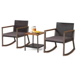 Tangkula 3PCS Rattan Rocking Chair Bistro Set Armrest Cushion Table W/ Storage Shelf Patio -Tangkula GUEST 295445a0 0fb8 4827 8048 9798395e61cc