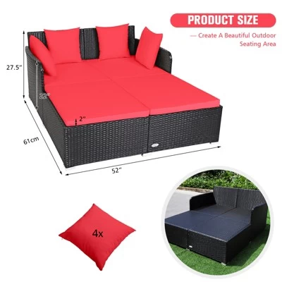 Tangkula Patio Rattan Daybed With 4 Pillows Cushioned Sofa For Outdoor 3 Tangkula Patio Rattan Daybed With 4 Pillows Cushioned Sofa For Outdoor