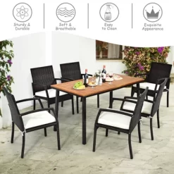 Tangkula 7PCS Patio Rattan Furniture Dining Set Wooden Table Cushioned Chair -Tangkula GUEST 297aff3c b972 441e af31 f7527bd8a62a