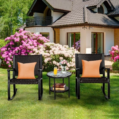 Tangkula 3-Piece Wicker Rocking Bistro Set Outdoor Conversation Set With Coffee Table 4 Tangkula 3-Piece Wicker Rocking Bistro Set Outdoor Conversation Set With Coffee Table - Image 2