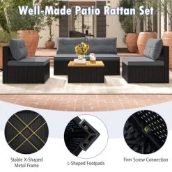 Tangkula Set Of 5 Rattan Sofa Set Outdoor Wicker Furniture Set W/Seat & Back Cushions Square Coffee Table Patio Sofa Set Gray 17 Tangkula Set Of 5 Rattan Sofa Set Outdoor Wicker Furniture Set W/Seat & Back Cushions Square Coffee Table Patio Sofa Set Gray -Tangkula GUEST 2995b423 40af 4ebc bdc6 d945700b18a7