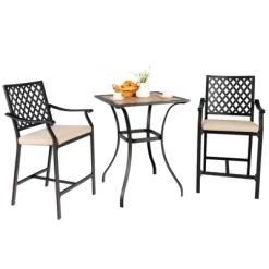 Tangkula 3 Piece Patio Bar Bistro Set, Outdoor Bar Height Stool & Table Ergonomic Seat W/ Comfortable Cushion Reinforced Steel Structure -Tangkula GUEST 29a3311b 5ca1 44f7 8467 f5268cf79cbd