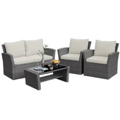 Tangkula 4-Piece Rattan Wicker Patio Outdoor Furniture Sofa Set With Cushions & Tempered Glass Table 27 Tangkula 4-Piece Rattan Wicker Patio Outdoor Furniture Sofa Set With Cushions & Tempered Glass Table -Tangkula GUEST 29aead24 7202 492e a8ff 5160d721b1a3