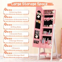 Tangkula Kids Jewelry Armoire Cabinet Freestanding Full Length Dressing Mirror With Large Capacity Pink/White -Tangkula GUEST 29c02983 a0f2 4d23 b5b7 57425c7cf2e6