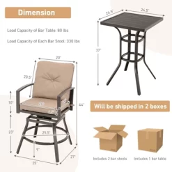 Tangkula Set Of 3 Swivel Bar Height Bistro Set Cushioned Table Stools Furniture Patio Outdoor -Tangkula GUEST 29fccc33 7528 4216 9401 ab9d30834d22