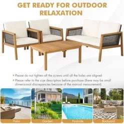 Tangkula 8-Piece Patio Acacia Wood Furniture Set Outdoor PE Rattan Conversation Set With Removable Cushions -Tangkula GUEST 2ad2646f 3f91 4324 b5e7 4a06c6e8af6a