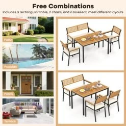 Tangkula Set Of 4 Patio Furniture Set Outdoor Dining Chair Set For 4 W/Acacia Wood & Metal Frame Umbrella Hole 1 Table 2 Armchairs 1 Bench -Tangkula GUEST 2ae478f3 c8ef 4435 9f36 abd851dce026