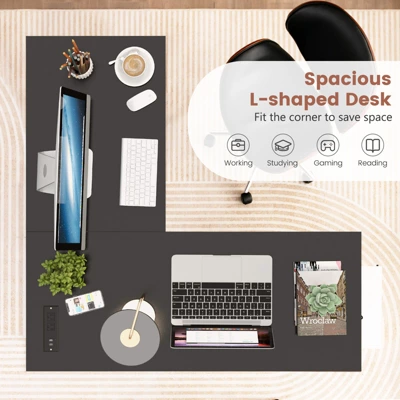 Tangkula L Shaped Corner Computer Desk Study Table W/Storage Shelves 9 Tangkula L Shaped Corner Computer Desk Study Table W/Storage Shelves - Image 7