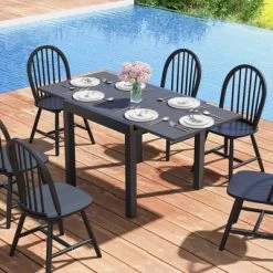 Tangkula Patio Expandable Dining Table 31.5”-63” Adjustable Rectangular All Weather Aluminum Outdoor Dining Table For 4-6 Person