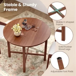 Tangkula 36" Foldable Kitchen Table Round Dining Table W/Solid Rubber Wood Legs -Tangkula GUEST 2bc4d7b7 2645 4a48 9442 43c3f4643d59