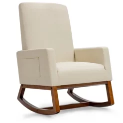 Tangkula Mid Century Rocking Chair Comfortable Rocker Modern High Back Armchair Beige -Tangkula GUEST 2c42a513 1f6f 4516 a605 98a15b5dffe3