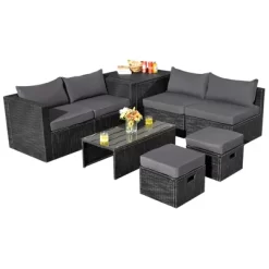 Tangkula 8PCS Patio Conversation Set Sectional Sofa Set, All-Weather PE Rattan, Tempered Glass Table & Washable Cushion Covers 23 Tangkula 8PCS Patio Conversation Set Sectional Sofa Set, All-Weather PE Rattan, Tempered Glass Table & Washable Cushion Covers -Tangkula GUEST 2c453db0 cb86 4105 a682 59a9e50d3d02