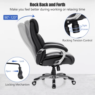 Tangkula Adjustable Executive Chair Rolling High Back Leather Office Chair Black 8 Tangkula Adjustable Executive Chair Rolling High Back Leather Office Chair Black - Image 6