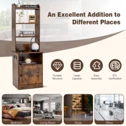 Tangkula Nightstand Bedside End Side Table Bookshelf W/ Charging Station -Tangkula GUEST 2c8d50df 2036 40f0 9007 928411e935b8