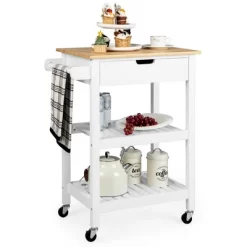 Tangkula 3-Tier Kitchen Island Cart Rolling Service Trolley W/ Bamboo Top Shelves -Tangkula GUEST 2c92af87 d14d 4429 9aad f661ca9d1ec9