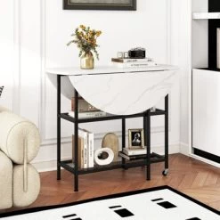 Tangkula Round Outdoor Dining Table For 4 People 36 Inch Acacia Wood Patio Table For Yard