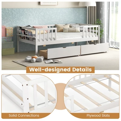 Tangkula Twin Size Kids Bed W/ Storage 2 Pull-out Drawers Side Shelf For Children & Teens 9 Tangkula Twin Size Kids Bed W/ Storage 2 Pull-out Drawers Side Shelf For Children & Teens - Image 7