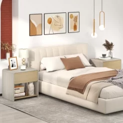 Tangkula 2 PCS Modern Style Nightstand 2-Tier Sofa Side Bedside Table W/ Drawer & Open Shelf