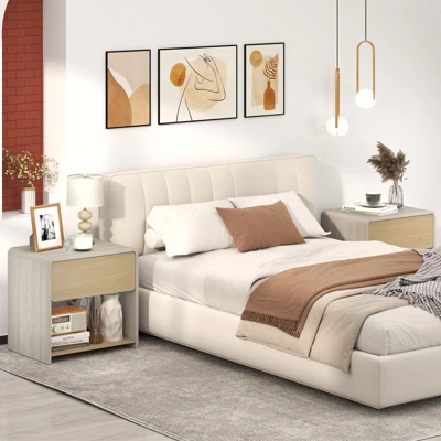 Tangkula 2 PCS Modern Style Nightstand 2-Tier Sofa Side Bedside Table W/ Drawer & Open Shelf 3 Tangkula 2 PCS Modern Style Nightstand 2-Tier Sofa Side Bedside Table W/ Drawer & Open Shelf