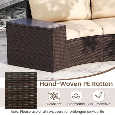 Tangkula Set Of 5 Patio Furniture Set PE Rattan Half-Moon Curved Sectional Sofas With Tempered Glass Top Side Tables Outdoor Conversation Set 3 Tangkula Set Of 5 Patio Furniture Set PE Rattan Half-Moon Curved Sectional Sofas With Tempered Glass Top Side Tables Outdoor Conversation Set