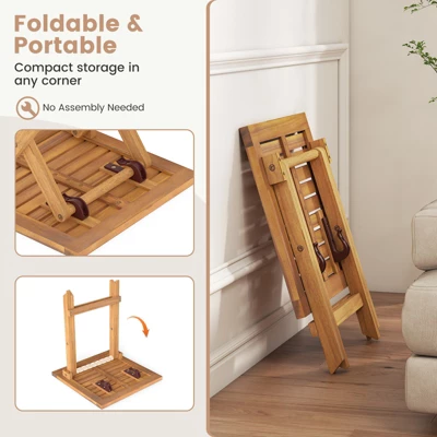 Tangkula Outdoor Folding Side Table Acacia Wood End Table Square Patio Bistro Table 6 Tangkula Outdoor Folding Side Table Acacia Wood End Table Square Patio Bistro Table - Image 4