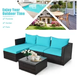 Tangkula 5PCS Patio Rattan Wicker Sofa Furniture Set Sectional Conversation Sofa Set Blue -Tangkula GUEST 2d37bb3b ad98 4cab bc89 c957b747c28b