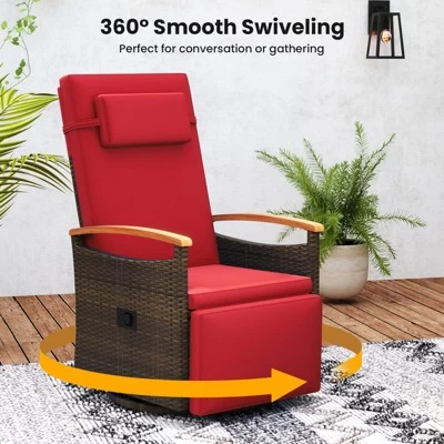 Tangkula Set Of 2 Outdoor 360° Swivel Rattan Recliner Chair Patio Wicker Chaise Lounge Chair 6 Tangkula Set Of 2 Outdoor 360° Swivel Rattan Recliner Chair Patio Wicker Chaise Lounge Chair - Image 4