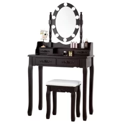 Tangkula Make-Up Vanity Table Dresser Set W/LED Light, Black Brown White 21 Tangkula Make-Up Vanity Table Dresser Set W/LED Light, Black Brown White -Tangkula GUEST 2d4794fc eee8 4247 b3eb 321febaf41ed