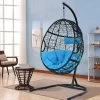 Tangkula Hanging Hammock Chair Egg Swing Chair W/ Blue Cushion Pillow Stand