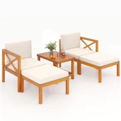 Tangkula 5 Pieces Patio Lounge Chair Set W/Ottomans Acacia Wood Patio Conversation Set W/Cushions Coffee Table Modular Outdoor Lounge Sofa Set -Tangkula GUEST 2d7964d8 4180 4338 9c76 e83b6ca574ba