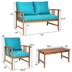 Tangkula 8pcs Wooden Patio Furniture Set Table & Sectional Sofa W/ Turquoise Cushion 19 Tangkula 8pcs Wooden Patio Furniture Set Table & Sectional Sofa W/ Turquoise Cushion -Tangkula GUEST 2dd97432 3ee5 4438 a0ed 4b53601f8edf