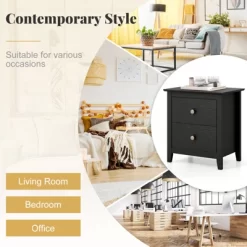 Tangkula Modern Nightstand W/ Storage 2 Drawers & Support Legs For Bedroom Black 16 Tangkula Modern Nightstand W/ Storage 2 Drawers & Support Legs For Bedroom Black -Tangkula GUEST 2de158e7 eb98 4eaf 8616 67bce0cca163