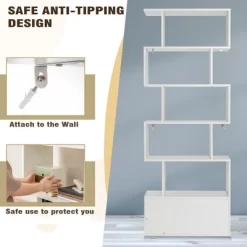 Tangkula 2PCS 6-tier Geometric Bookcase S-shaped Z-shelf Bookshelf Cabinet W/ Doors White 15 Tangkula 2PCS 6-tier Geometric Bookcase S-shaped Z-shelf Bookshelf Cabinet W/ Doors White -Tangkula GUEST 2df41e85 760a 499d b9c5 6c754a6a5386