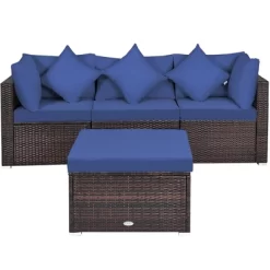 Tangkula 4PCS Rattan Patio Conversation Furniture Set Yard Outdoor W/ Navy Cushion -Tangkula GUEST 2e07be47 be20 44ed 9073 eb3c415c97b1