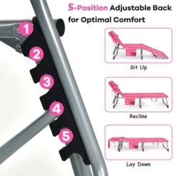 Tangkula Set Of 2 Lounge Chair Beach Chair W/ Face Arm Hole Detachable Pillow Adjustable Backrest Side Pocket Outdoor Chaise Sunbathing Chair Hot Pink -Tangkula GUEST 2e2cb404 5be8 4bc3 a598 83558caed462