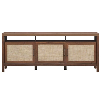 Tangkula Universal TV Stand Cabinet Television Media Console With 3 Rattan Doors Grey Oak Walnut 7 Tangkula Universal TV Stand Cabinet Television Media Console With 3 Rattan Doors Grey Oak Walnut - Image 5