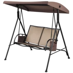 Tangkula 2-Person Patio Swing Seat Outdoor Porch Swing All Weather Hammock W/Canopy & Storage Pockets Brown -Tangkula GUEST 2e545742 5148 4c7b 9e64 217e6525a673