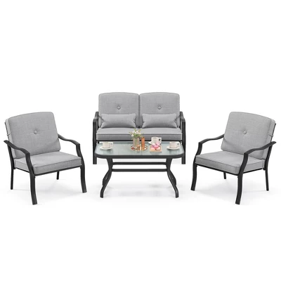 Tangkula 4PCS Furniture Set Outdoor Conversation Sofa W/ Tempered Glass Coffee Table Patio 6 Tangkula 4PCS Furniture Set Outdoor Conversation Sofa W/ Tempered Glass Coffee Table Patio - Image 4