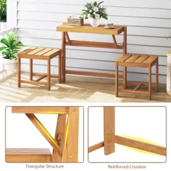 Tangkula 3-in-1 Outdoor Acacia Wood Loveseat Bench Furnitur W/ Slatted Seat For Garden -Tangkula GUEST 2e6ea08c 330b 467a b2cf b2dd27186e35