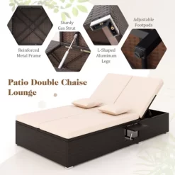 Tangkula Patio Double Chaise Lounge 6 Position Adjustable Wicker Recliner Bed With Cushions & Folding Side Trays 17 Tangkula Patio Double Chaise Lounge 6 Position Adjustable Wicker Recliner Bed With Cushions & Folding Side Trays -Tangkula GUEST 2e9a166c 9805 4778 8938 1e7d7ac6e0e6