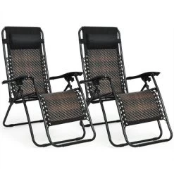 Tangkula 2PCS Mix Brown Folding Recliner Patio Rattan Zero Gravity Lounge Chair W/ Headrest -Tangkula GUEST 2ecd53ee 54d1 4bce 9a2b b4b4f6b9f2cf